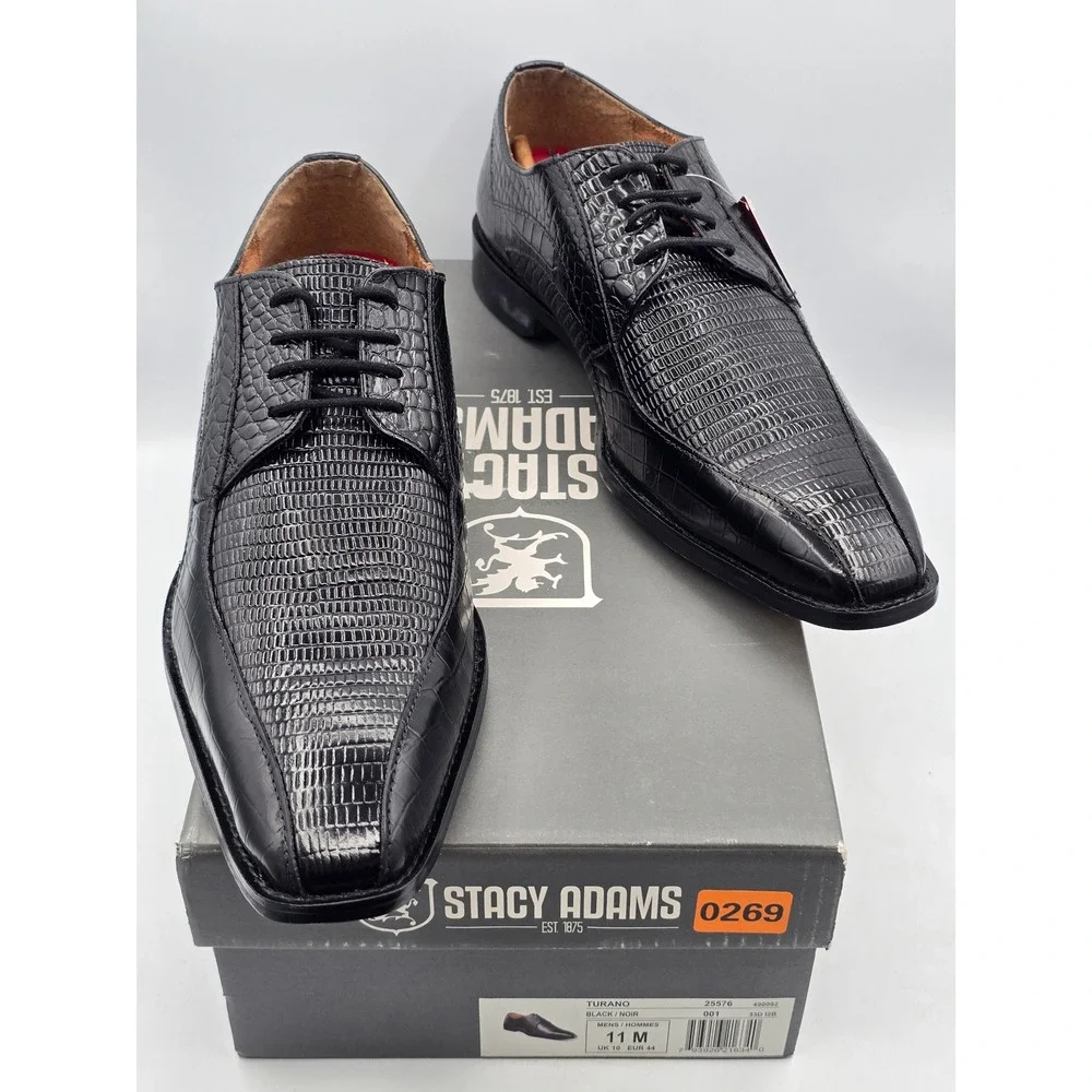 Stacy Adams Turano Dress Shoes Mens 11 M Black Lizard Croc Print -New